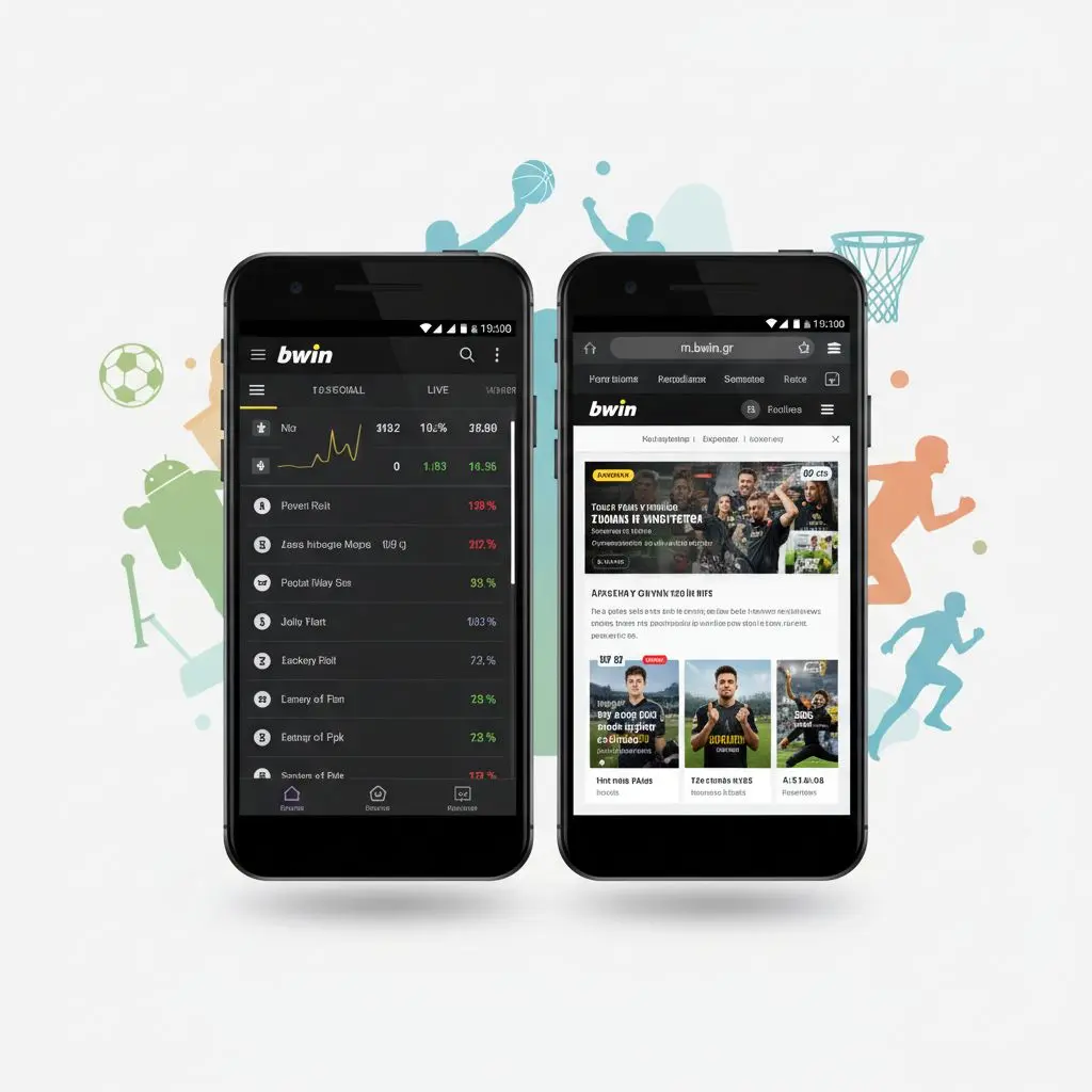 Σύγκριση bwin εφαρμογής και mobile site σε ίδια οθόνη Android