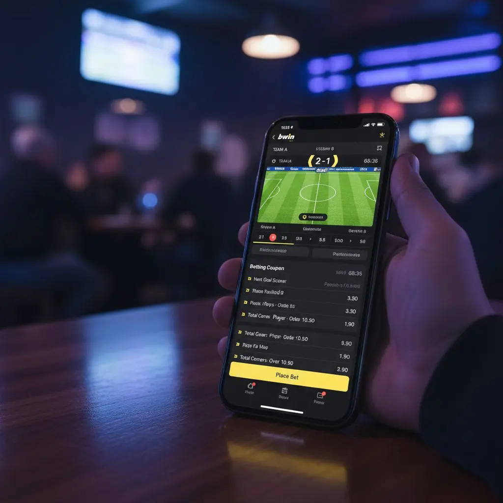 Οθόνη live betting στην bwin app iOS, με αγώνες και κουπόνι