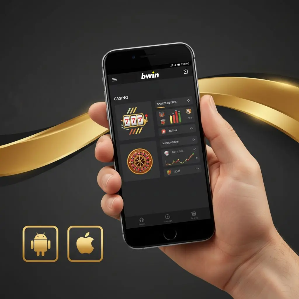 Χρήστης κρατά smartphone που δείχνει την οθόνη του bwin app με καζίνο και στοίχημα