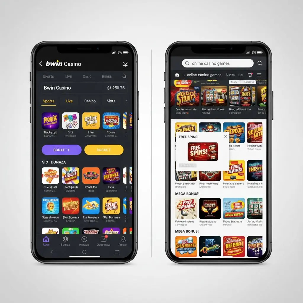 Σύγκριση οθόνης bwin app με browser στο κινητό για καζίνο και στοίχημα