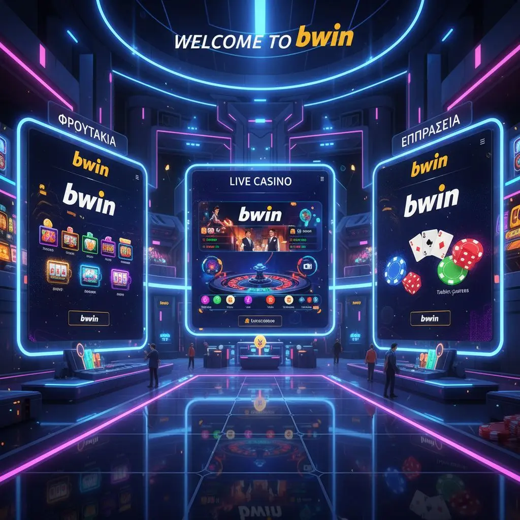 Όψη του lobby του bwin καζίνο με κατηγορίες φρουτάκια και live τραπέζια για Ελλάδα