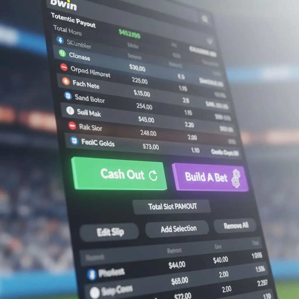 Οθόνη με λειτουργίες Bwin: Cash Out, Build A Bet και Edit My Bet