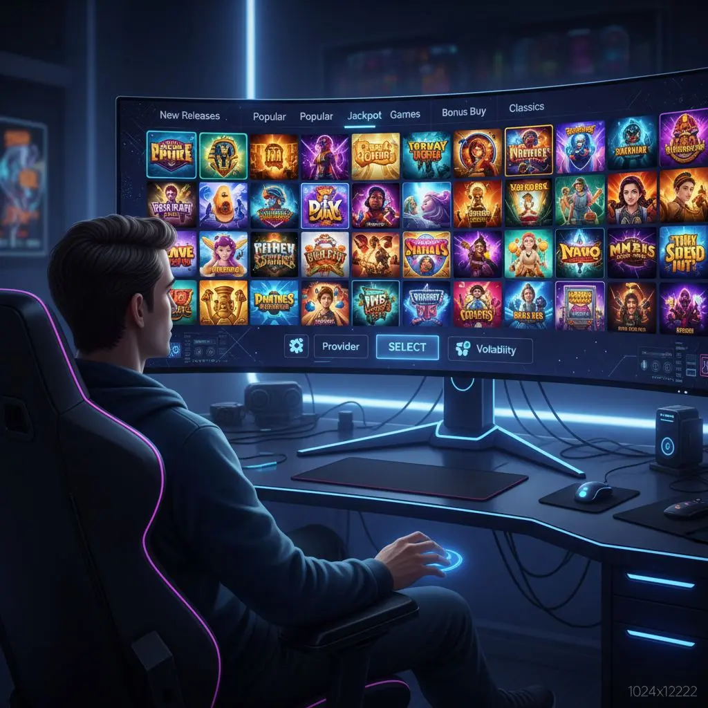 Παίκτης συγκρίνει και επιλέγει online slots σε κατηγορίες
