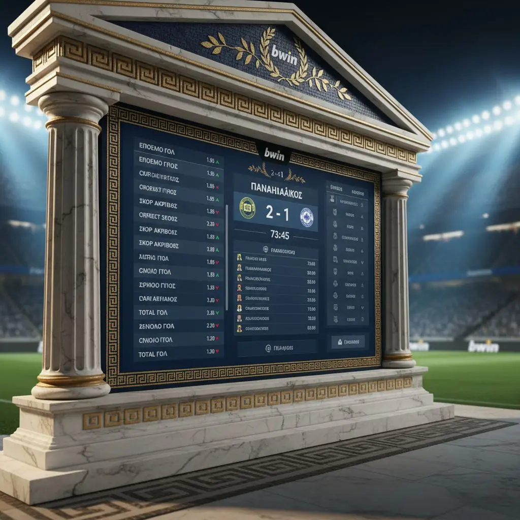 Ζωντανός πίνακας live betting με ποδόσφαιρο σε εξέλιξη, αποδόσεις και branding bwin.