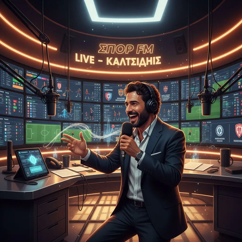 Παραγωγός bwin Sport FM στον αέρα με αθλητικό στούντιο και σκορ αγώνων