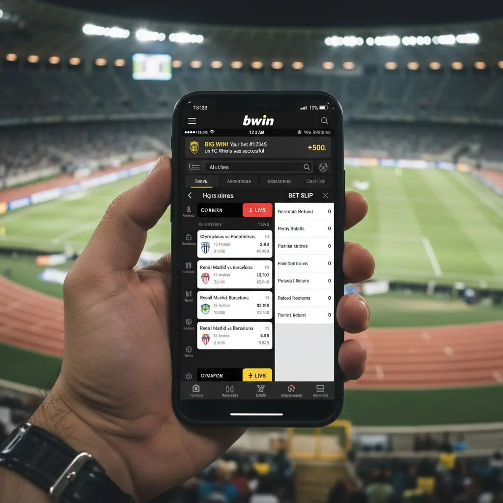 Κινητό με bwin app ανοιχτή για mobile στοιχηματισμό εν κινήσει